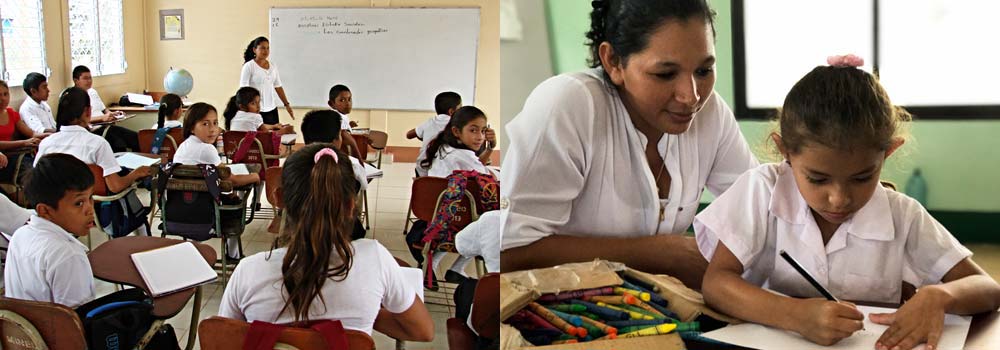 Schulkinder und Lehrerinnen in einer Schulklasse in Nicaragua